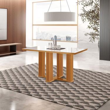 Imagem de Mesa de Jantar 4 Lugares Florença Tic com Vidro Slats Castanho Cinamomo / Off White