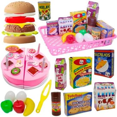 Imagem de Kit Infantil Comidinhas 29 Peças Brinquedo Sensorial Didático com Bolo de Aniversário Hamburguer e Comidinhas Diversas