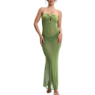 Imagem de LINNSUJH Vestido de malha transparente para mulheres, sexy, verde-oliva, transparente, vestido maxi colado ao corpo, roupas de boate, vestidos de verão para baladas, festas noturnas 2025