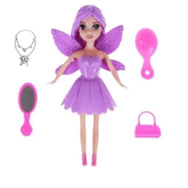 Imagem de Abbie Fada Boneca Fada Roxa com Asas, Vestido de Princesa e Acessórios, Brinquedo Infantil para Meninas, Kit com Espelho, Colar e Pente