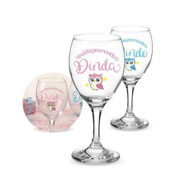 Imagem de 1 Taça Vidro 340ml Estampada Promovida Dinda e Dindo Convite Batismo Bebê Criança Padrinhos (Dinda)