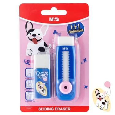 Imagem de M&G Pacote com 1 + 1 conjunto de borracha azul retrátil e retrátil de borracha grande e macia recarregável com manga para crianças, estudantes, escola, material de escritório