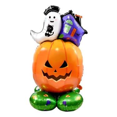 Imagem de Balão Metalizado Festa Halloween Abobora Gigante 3d 110cm Colorido Abó