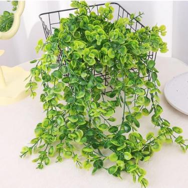 Imagem de Decoração de pendurar de plástico resistente a UV vegetação de eucalipto artificial para decoração de parede interna e externa, casamentos, pátios, varandas