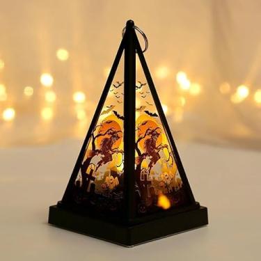Imagem de 1 mini lanterna com lanternas de luz de chá de LED lanterna de Halloween vintage padrão de abóbora lanternas decorativas de mesa central decoração para festa de Halloween janela banheiro (bateria não