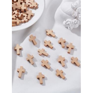 Imagem de 150 pingentes de cruz, pingentes de cortiça sintética em forma de cruz de camelo, berloque de fabricação de joias a granel para colar, pulseira, brincos e artesanato DIY, 2,2 x 1,4 x 0,4 cm, orifício