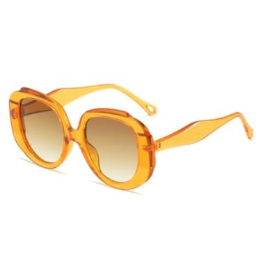 Imagem de HCPIHF Óculos de sol retrô oval da moda, transparente, degradê, UV400, masculino, feminino, estilo punk (transparente, laranja-marrom)