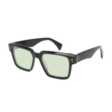 Imagem de HCHES Óculos de sol de acetato grosso artesanal para homens com rebites decorativos Uv400 (preto verde)