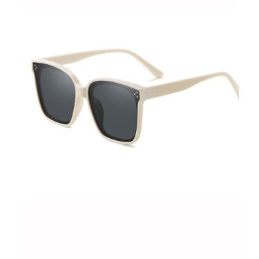 Imagem de Óculos de sol polarizados grandes mulheres homens moda quadrado retrô moderno óculos de sol Sunnies Driving SY6038, Armação bege A04 | Lente preta, oversized