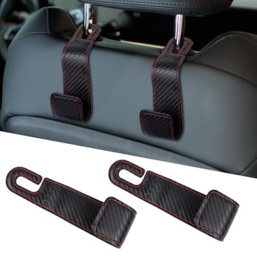 Imagem de Hovom 2 ganchos de encosto de cabeça para assento de carro, gancho de couro para carros, gancho de suporte para bolsa de compras, bolsa de mão, guarda-chuva, organizador de armazenamento de assento de
