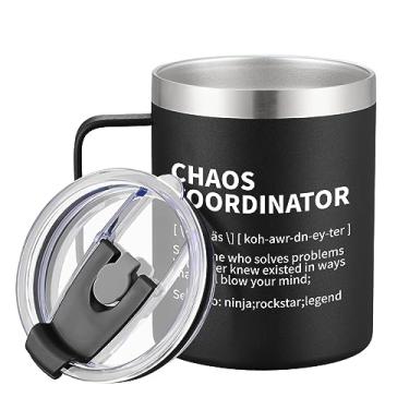 Imagem de COMOOO Presentes para homens e mulheres, Chaos Coordinator Copo de café engraçado com alça, caneca de café de aço inoxidável 400 ml, presente para Natal, aniversário, famílias, chefe, amigos, colegas