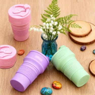 Imagem de Copo dobrável de 340 g para viagens, copo de viagem de silicone à prova de vazamento, para bebidas quentes e frias, caneca de café dobrável de silicone, para acampamento e caminhadas