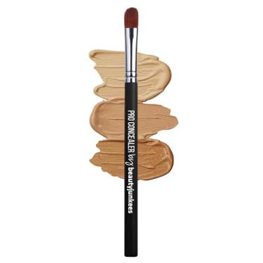Imagem de Beauty Junkees Escova corretiva plana sob os olhos - pequena escova corretiva para base, sobrancelhas, pincel de contorno de nariz, pincel corretor de cor, funciona com creme, cosméticos em pó,