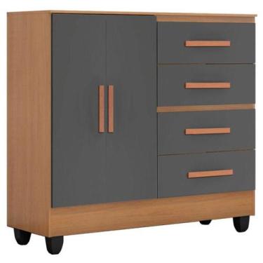 Imagem de Cômoda Lite 4 Gavetas 2 Portas Nature Cinza  Móveis Leão - MOVEIS LEAO