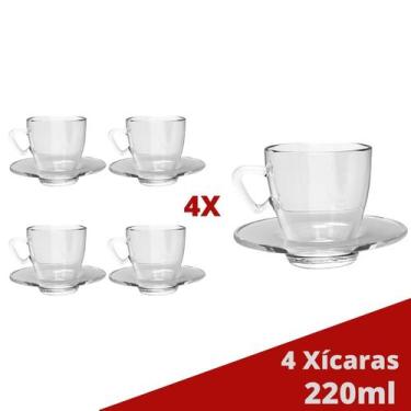 Imagem de Kit 4 Xícaras Chá 220mL Mesa Posta Transparente C/ Pires - TODO DIA