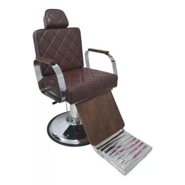 Imagem de Cadeira Reclinável Hidráulica De Barbeiro Retrô estofado Marrom Croco 