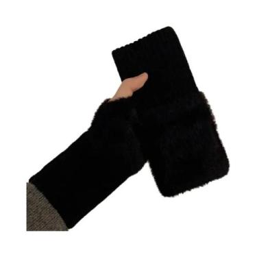 Imagem de Luvas Femininas de Lã de Vison - Quentes para Inverno - Meio Dedo com 