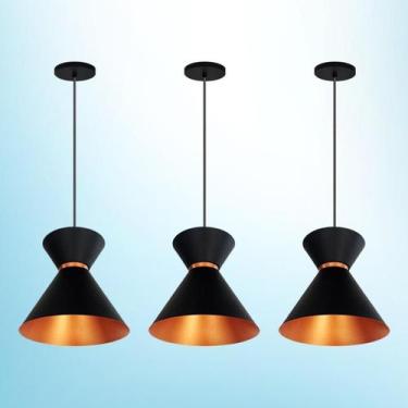 Imagem de Lustres Pendentes Berlin Preto com Cobre - Kit 3 R.R.J.V - Rrjv Negoci