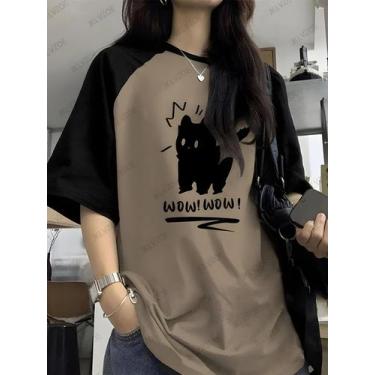 Imagem de Camiseta Feminina Engraçada com Estampa de Gato - Plus Size - Modelo P