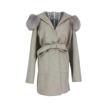 Imagem de Casaco Feminino de Inverno em Lã e Caxemira - Gola de Pele de Raposa c