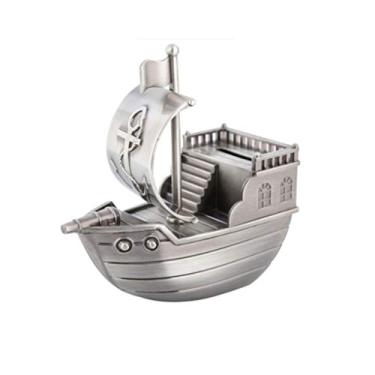 Imagem de HYMCX Caixa de dinheiro para presente pequeno barco cofrinho tanque de armazenamento de metal liga de alumínio pote de dinheiro artesanato criativo adequado para crianças adultas (180 moedas) caixa de