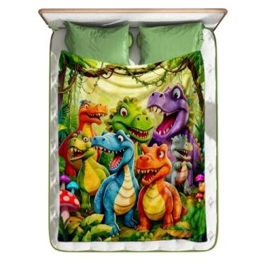 Imagem de Cobertor De Dinossauro Para Sofá,Edredão Respirável De Secagem Rápida | Cobertor Macio Para Crianças | Para Quarto De Menino Casa Interior Quarto Verão Inverno Natal Aniversário Halloween