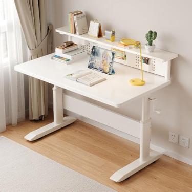 Imagem de JYXYXSCP Mesa de pé ajustável mesa de elevação altura ajustável mesa de pé manual 80 x 60 cm suporte sentado gaveta de armazenamento mesa de escritório doméstico