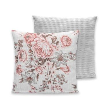 Imagem de Kit 2 Capas de Almofadas C/Zíper 40x40 Piquet Favinho Decoração Luxo (Roseira Cinza)