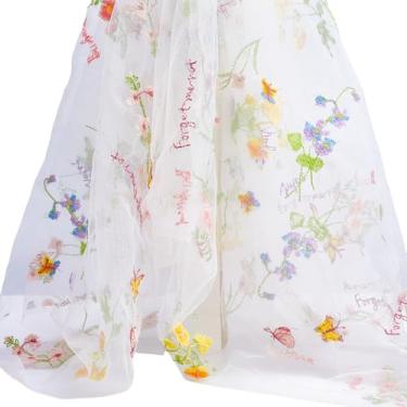 Imagem de letsinstyle Tule de malha floral borboletas por jardas, 85 x 130 cm, tecido de tule bordado 3D, tecido de bordado transparente para acessórios de costura de casamento DIY vestido de festa