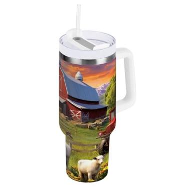 Imagem de xigua Copo Highland Cow 1,134 g com tampa e canudo, aço inoxidável de vácuo duplo isolado garrafa de água esportiva suporte para copo de café de viagem à prova de vazamento para bebida gelada