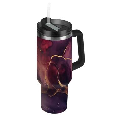 Imagem de SEHANY Copo de mármore roxo de 1,134 g com tampa e canudo, aço inoxidável de vácuo duplo isolado garrafa de água esportiva suporte para copo de café de viagem à prova de vazamento para bebida gelada