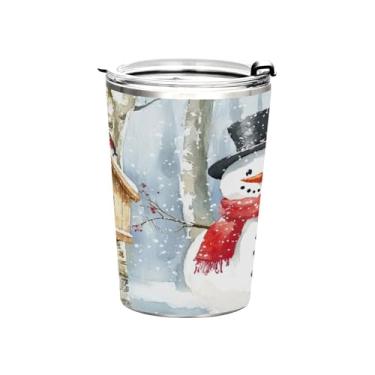 Imagem de Blueangle Copo de 340 g com tampa e canudo, copo de café com água isolada a vácuo de aço inoxidável, caneca de viagem de boneco de neve fofo copo térmico para bebidas quentes e frias (696)