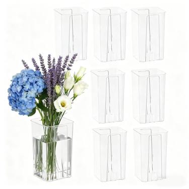 Imagem de Xyskin Pacote com 8 vasos de flores quadrados de plástico transparente, vaso de flores de acrílico para florista de casamento de mesa
