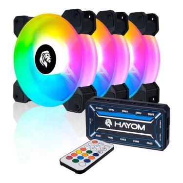 Imagem de Kit 3 Cooler Fan Led Rgb 120Mm 12Cm Controlador Gabinete Pc
