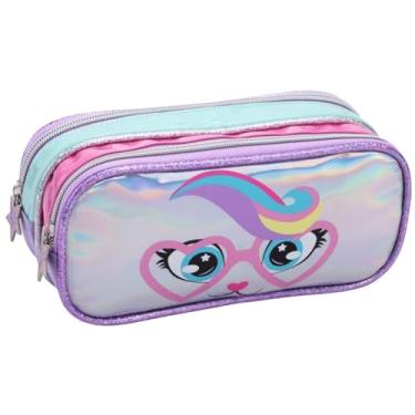 Imagem de Estojo Escolar Infantil com 2 Compartimentos, Design Holográfico, Material Resistente, Zíper Reforçado, P/Lanche Marmita Sucos (Estojo Escolar Gatinha Estrela)