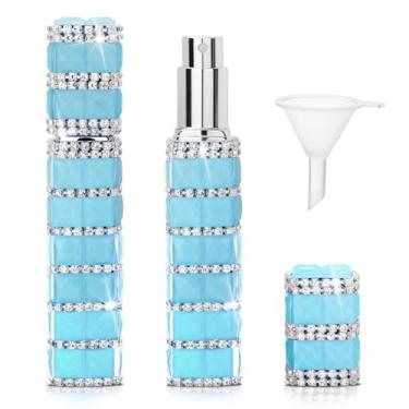 Imagem de TTOYOUU Atomizador de perfume de viagem recarregável, mini frascos de perfume de strass de 12 ml, vazio, recarregável, pulverizador atomizador de viagem com funil (1 peça-azul)