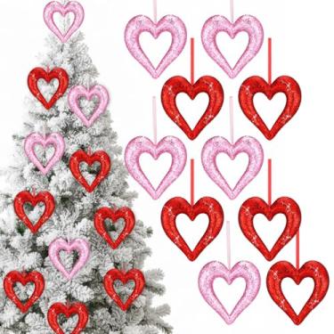 Imagem de Soulchen 10 peças de enfeites de árvore de coração de dia dos namorados vermelho e rosa com glitter de espuma de coração decoração de parede 3D glitter amor romântico Natal dia dos namorados