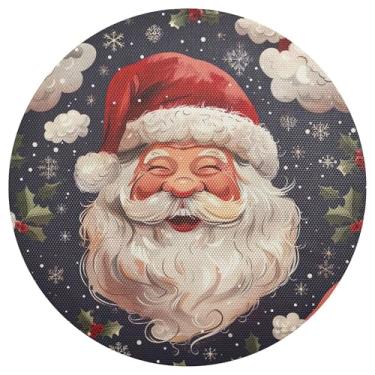 Imagem de xigua Jogo americano redondo de Natal Papai Noel, tapete de mesa redondo antiderrapante resistente ao calor, tapetes de mesa de 48 cm para decoração de cozinha, jantar e festa