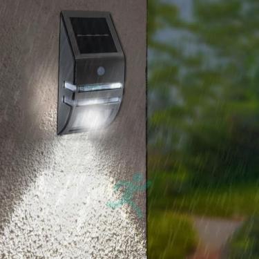 Imagem de GZZBMY Lâmpada LED ao ar livre Lâmpada de parede solar com detector de movimento Lâmpadas de parede modernas Lâmpadas solares IP65 à prova d'água de aço inoxidável Iluminação de parede para jardim