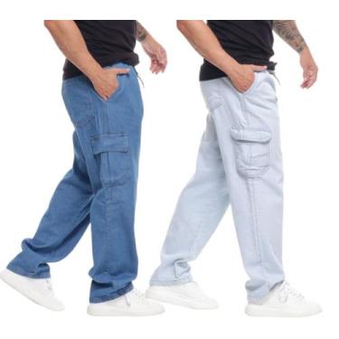 Imagem de Calça Cargo Masculina Jeans Larga Bolso Lateral - Natalia Store, Jeans
