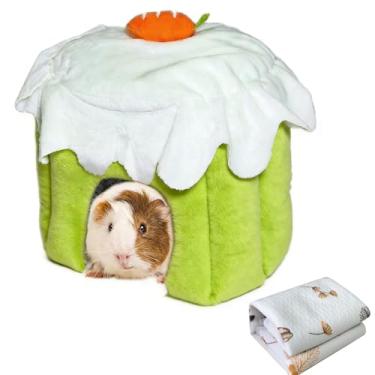 Imagem de Acsist Esconderijo de porquinho da índia, casa de coelho quente, cama lavável de coelho anão de inverno para hamster, chinchila, ouriço, furão e outros animais pequenos (verde-M)