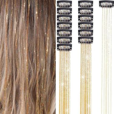 Imagem de 12PCS Conjunto de Tinsel para Cabelo com Clips Peça Peruca Fada Acessórios Brilhantes Extensões Glitter Mulheres e Meninas Uso em Festivais Festas
