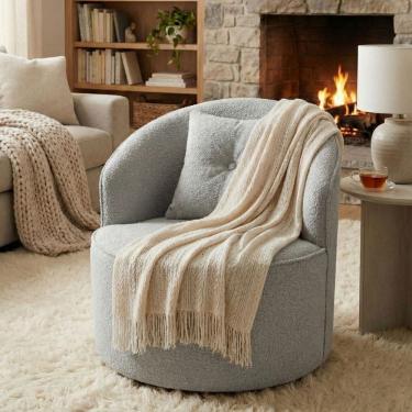 Imagem de Poltrona Orgânica Decorativa Confortável Amore Bouclê Cinza Claro - Montanari`s Decor