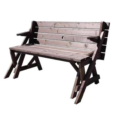 Imagem de Banco de jardim dobrável ao ar livre, banco de parque de madeira com mesa, banco de pátio de uso duplo, cadeira de namoradeira com encosto e apoio de braço, para piquenique acampamento assento de