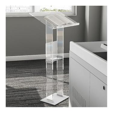 Imagem de Púlpito de acrílico móvel para pódio - suporte transparente para igrejas e salas de aula - Púlpito moderno para recepção do cliente - Design versátil e elegante