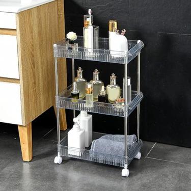 Imagem de Carrinho utilitário de acrílico - Organizador de armazenamento fino de 3 a 4 camadas para cozinha, banheiro, sala de estar, lavanderia - estante móvel, cinza, 38 cm P x 20 cm L x 59,9 cm A