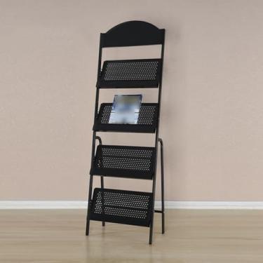Imagem de Porta-revistas A4 preto, suporte de exibição de folheto de metal com ventilação, suporte de chão para livros, jornais, literatura e folhetos - Organizador elegante para casa e escritório