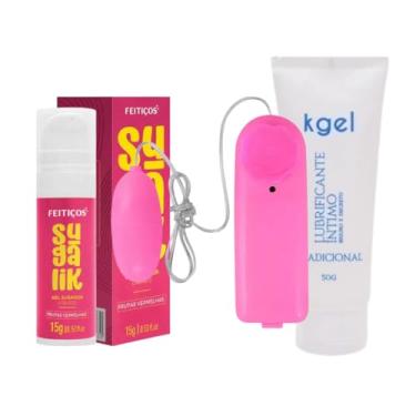 Imagem de Kit Bem-Estar Íntimo Adulto – Gel Sugador Líquido Frutas Vermelhas 15g + Massageador Corporal Compacto com Fio + Lubrificante Íntimo 50g à base d'agua
