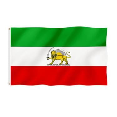Imagem de Bandeira histórica da Pérsia do Antigo Irã, Antigo Sol de Leão, Bandeira Iraniana 5 x 7 m, à prova de desbotamento, cor linda, poliéster mais espesso com 2 argolas de latão
