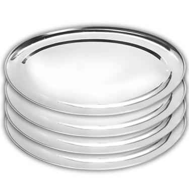 Imagem de Kit 4 Travessas Oval Rasa Aço Inox 26cm Para Servir Alimentos Porções 